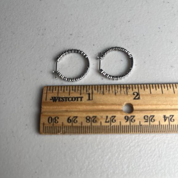 Sterling Silver 925 Hoop Earrings Hinged Latch Back Textured Starburst Dainty - Picture 5 of 11